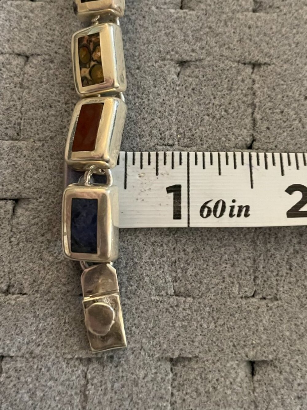 Vintage Sterling Silver Bracelet Taxco Multi Stone 7" 950 Handmade 35 grams - Picture 11 of 15